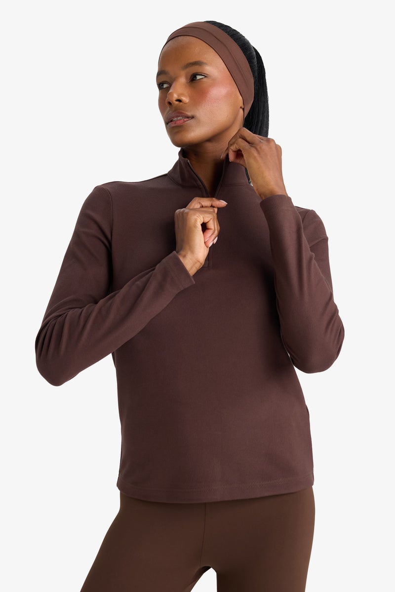DeFacto Brown Woman Standard Fit Stand Collar Sports Sweatshirt Casual - Image 3